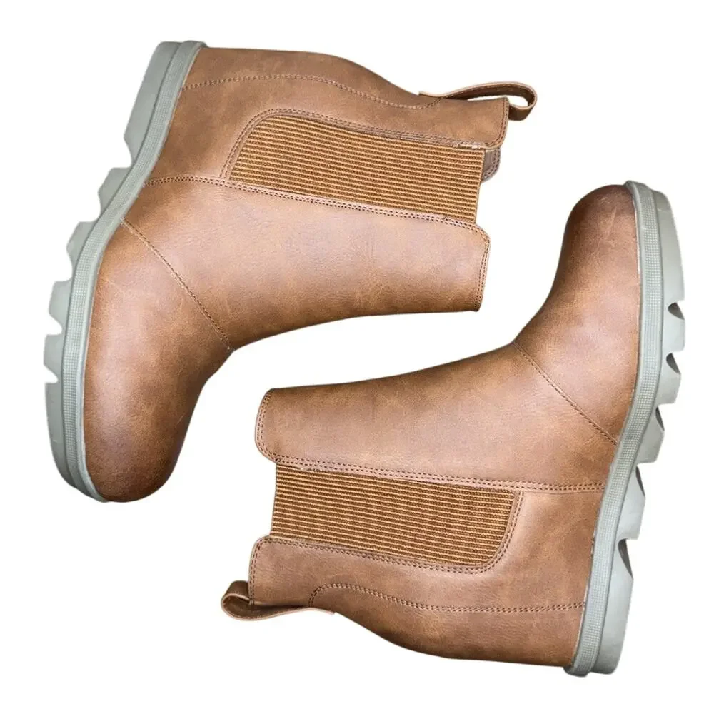 Athlefit Tan Sawtooth Boots Womens 7 M Brown Hidden Wedge Comfort Ankle Booties